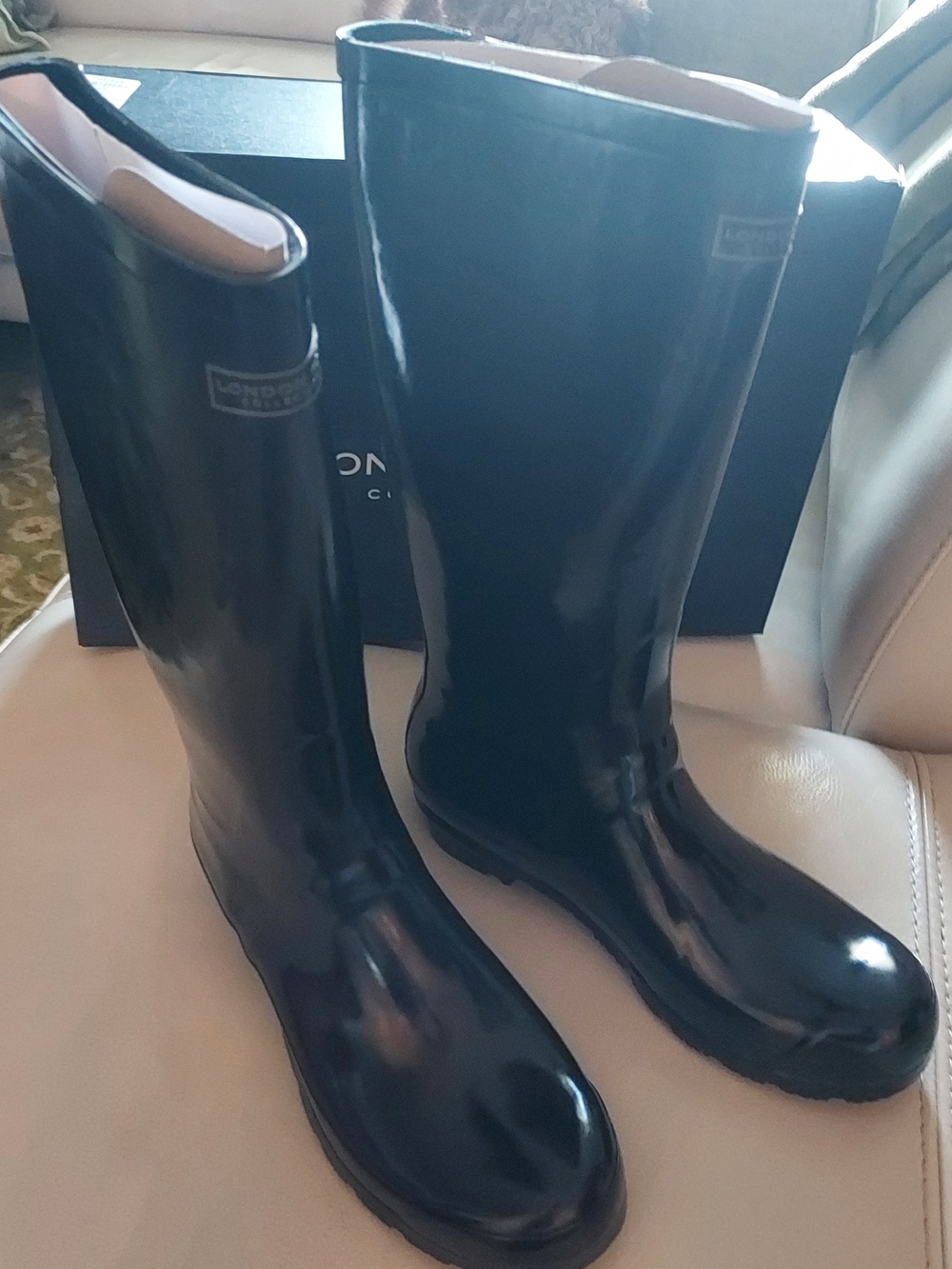 London Fog Thanes Shiney Black Rubber Knee High Rain Boots. Sz 10B. NWB - Picture 3 of 16